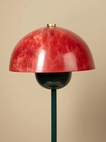 Lampă de masă din rășină roșie, cu structură din metal kaki, abajur în formă de semisferă, finisaj lucios, 47×25 cm, „Cipola"