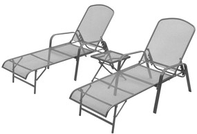vidaXL Șezlonguri de plajă cu masă, 2 buc., antracit, oțel