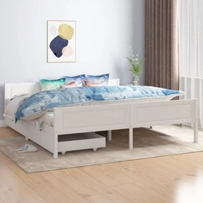 Cadru de pat cu 2 sertare, alb, 180x200 cm, lemn masiv pin Alb, 180 x 200 cm, 2 Sertare