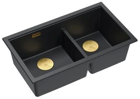 Chiuveta compozit sub blat Quadron Logan 120 negru carbon - auriu 76x45 cm