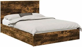 vidaXL Pat cu storage Stejar fumuriu 135 x 190 cm Lemn compozit