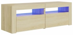 804358 vidaXL Comodă TV cu lumini LED, stejar Sonoma, 120x35x40 cm