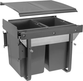 Cos gunoi incorporabil GTV Practi Eco, cu extragere automata, colectare selectiva, pentru corp de 450 mm, gri antracit, 2 x 20 l Gri antracit,