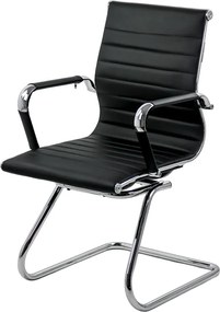 Scaun vizitator negru OFF 806 din piele ecologică și cadru cromat tip sanie