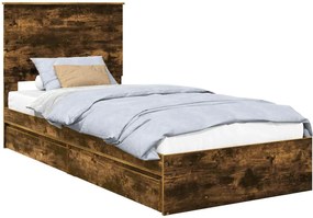 vidaXL Pat cu storage Stejar fumuriu 90 x 200 cm Lemn compozit