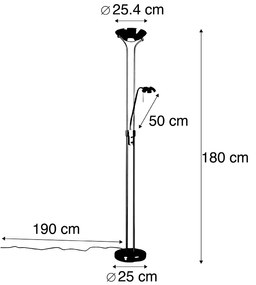 Lampă de podea aurie cu lampă de citit cu LED și dimmer - Diva 2