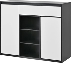 Dulap pentru pantofi cu 2 uși și 1 sertar, cu iluminare LED și raft reglabil pentru încălțăminte, 105x39,5x86 cm, Negru+Alb