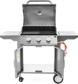 Grătar pe gaz OKLAHOMA BBQ, 3 arzătoare, cu regulator de presiune, argintiu Penta CZ