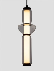 Pendul LED modern, Metal, Negru, Sticla, Fumurie, Ulon