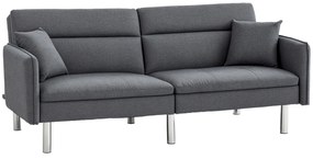 HOMCOM Canapea Pat cu 3 Locuri, Canapea din Material cu Spătar Reglabil pe 3 Poziții și 2 Perne, 189x91x84 cm, Gri | Aosom Romania