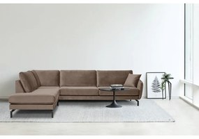 Colțar maro/bej din catifea (cu șezlong pe partea stângă ) Magic - Scandic