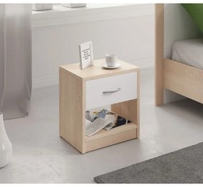 Noptieră NED, stejar Sonoma/alb