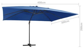 Umbrela suspendata cu LED si stalp aluminiu azuriu 400x300 cm azure blue, 400 x 300 cm
