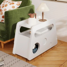 Măsuță laterală cu roți, colțuri rotunjite, mobilă, economisitoare de spațiu, pentru living și dormitor, 81x33x51,5 cm, Albă