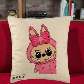 Perna Personalizata Labubu Roz cu Funda, 40x40 cm, Bej, Husa Detasabila, Perna Inclusa, BEKZ®