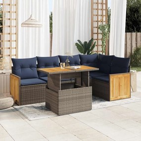 vidaXL Set mobilier grădină cu perne 6 piese gri poliratan/lemn acacia