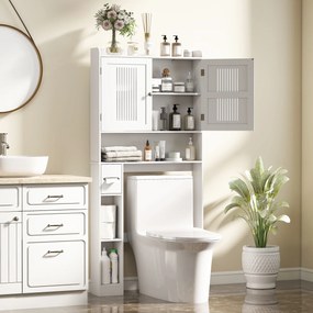 HOMCOM Mobilier WC deasupra toaletei mobilier baie cu dulap cu două uși și suport pentru hârtie 80x19,5x170cm alb | Aosom Romania