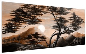 Tablou cu pom, munți și soare (120x50 cm), în 40 de alte dimensiuni noi