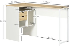 HOMCOM Birou de colț Birou Informat​ic cu sertare Multi-Compartimentare din Lemn în Aspect de stejar Deschis Alb | Aosom Romania