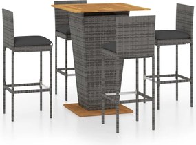 vidaXL Set mobilier bar de grădină cu perne, 5 piese, gri, poliratan