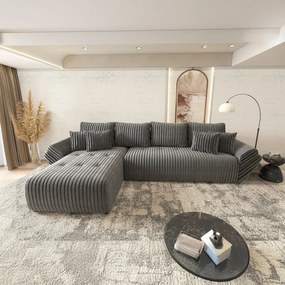 Colțar extensibil dumonde cu ladă de depozitare si sezut confortabil din spuma high-density, Berlin XL Ambience Grey 350x185 cm