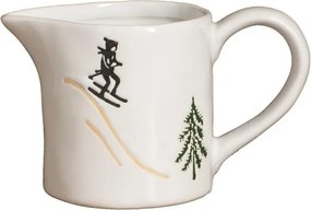 Letieră din ceramică albă cu motive de iarnă pictate manual, 7 × 11,5 × 6,5 cm, „Slalom"