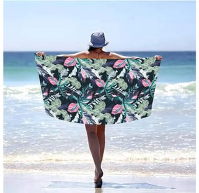 Set de plaja NIGHT BLOSSOM – prosop 100×180 cm si poncho 80×145 cm, negru