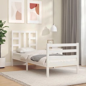 3193882 vidaXL Cadru de pat cu tăblie single mic, alb, lemn masiv