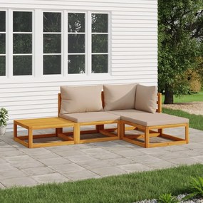 3155246 vidaXL Set mobilier de grădină cu perne gri taupe, 4 piese, lemn masiv