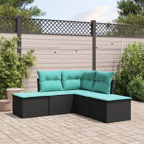 3249555 vidaXL Set mobilier de grădină cu perne, 5 piese, negru, poliratan