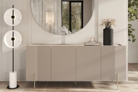 Comodă cu patru uși Malmi 200 cm - cashmere / crema bianca / picioare aurii