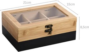 Cutie pentru depozitarea pliculetelor de ceai Kesper 58940, 6 compartimente, 21,6 x 15 x 8,5 cm, Bambus, Maro/Negru