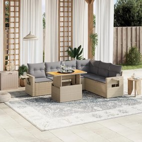 vidaXL Set canapele de grădină, 7 piese, cu perne, bej, poliratan