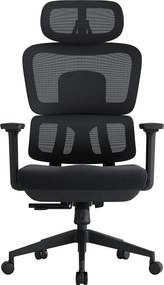 Scaun ergonomic premium Kino-H, spătar reglabil pe înălțime, suport lombar reglabil, tetieră 3D, cotiere 3D, șezut glisant, reclinare 125°, Mesh + Textil, Negru
