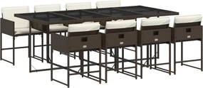 vidaXL Set mobilier de grădină cu perne, 9 piese, maro, poliratan