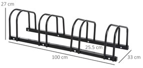 HOMCOM Suport de parcare pentru 4 biciclete din otel, 110x33x27 cm, negru | Aosom RO