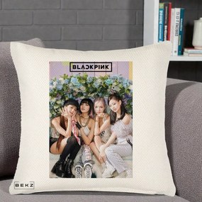 Perna Personalizata K-pop BLACKPINK Foto Grup, 40x40 cm, Crem Reliefat, Husa Detasabila, Perna Inclusa, BEKZ®