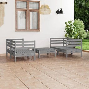 Set mobilier de gradina, 5 piese, gri, lemn masiv de pin Gri, 1