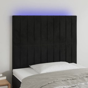3122700 vidaXL Tăblie de pat cu LED, negru, 90x5x118/128 cm, catifea