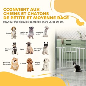 PawHut Barieră de siguranță pentru câini, sistem dublu de închidere, montaj prin presiune sau găurire, lățime 76-104 cm, alb | Aosom Romania