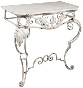 Consolă shabby chic, din fier forjat, finisaj alb antichizat, Clementine