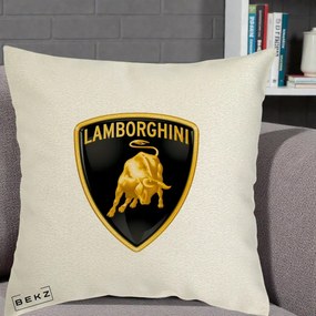 Perna Personalizata cu emblema Lamborghini, 40x40 cm, Ecru, Husa Detasabila, Perna Inclusa, BEKZ®