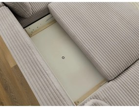Colțar gri deschis/bej extensibil/cu spațiu de depozitare cu tapițerie din catifea reiată (cu colț pe partea dreaptă/în formă de "U") Lucien – Bobochic Paris