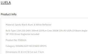 Spot LED incastrabil tavan fals / plafon LUELA 3000K negru/alb