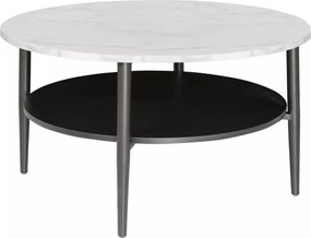 Masuta cafea ELLA A, alb cu efect de marmura/negru mat, PAL/metal, 80x