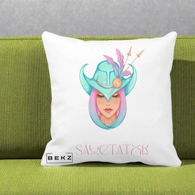 Perna Personalizata Zodiac Sagetator Cowgirl, 40x40 cm, Alba Mata, Husa Detasabila, Perna Inclusa, BEKZ®