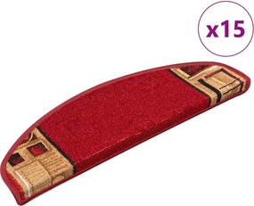 vidaXL Covorașe scări autoadezive, 15 buc., roșu, 65 x 21 x 4 cm