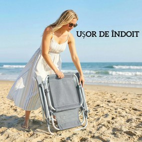 Outsunny Șezlong Reclinabil cu 6 Nivele, Copertină Reglabilă și Tetieră, din Aluminiu și Plasă, 62x68x79, Gri | Aosom Romania