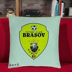 Perna Personalizata FC Brasov Fotbal Romania, 40x40 cm, Verde Menta, Husa Detasabila, Perna Inclusa, BEKZ®
