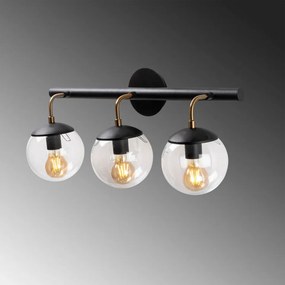 Aplica de perete cu 3 Becuri Gondol - 3032, Soclu E27, Max. 40W, Culoare Negru